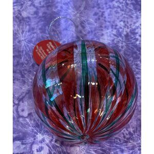 Home For The Holidays Glass Red Green Stripe Ball Christmas Ornament 1999 VTG
